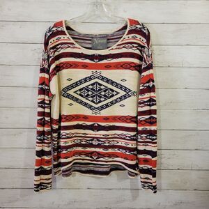 Natural Reflections Sweater Womens Medium Cream Burnt Orange Aztec Southwestern